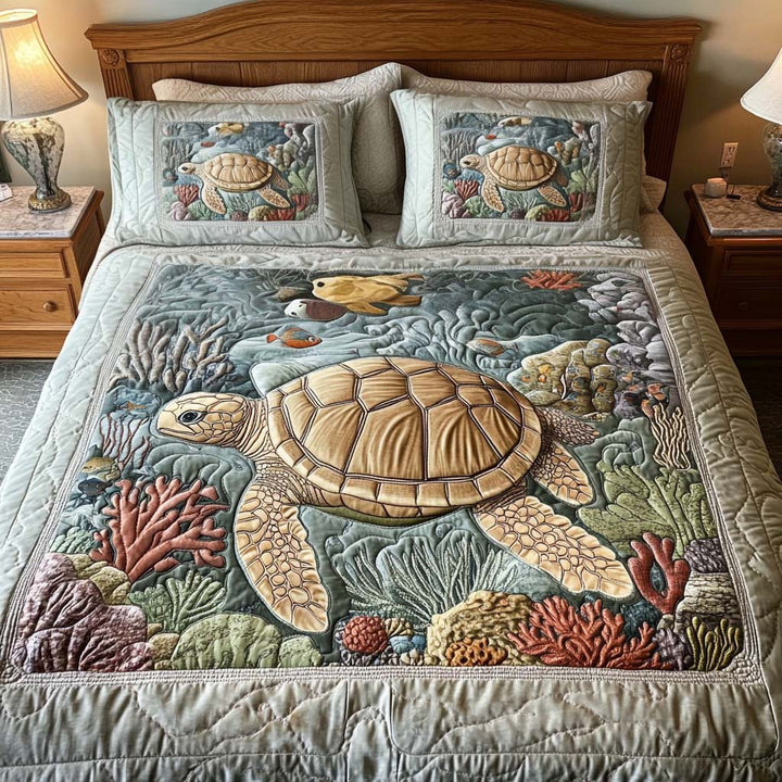 Quilted 3-Piece Bedding Set - Sea Turtles