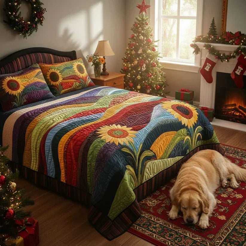 Quilted 3-Piece Bedding Set - Sunflower Field
