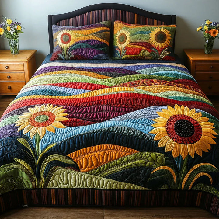 Quilted 3-Piece Bedding Set - Sunflower Field