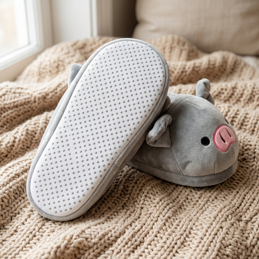 Grey Pig Orthopedic Slippers