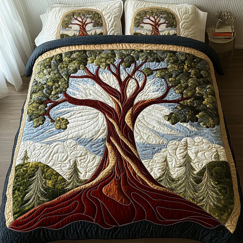3-Piece Quilted Bedding Set - Tree of Life
