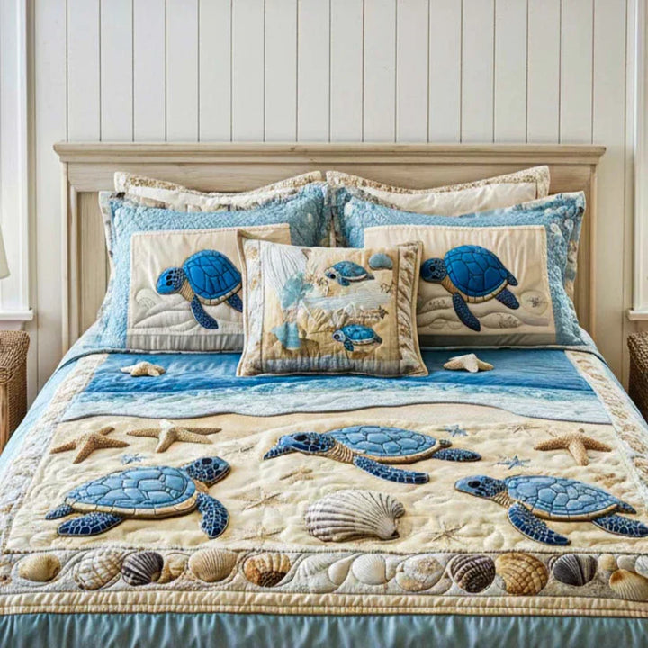 Quilted 3-Piece Bedding Set - Ocean Waves