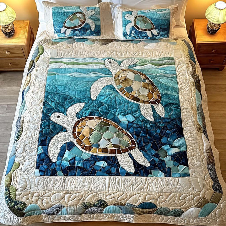 Quilted 3-Piece Bedding Set - Sea Turtles