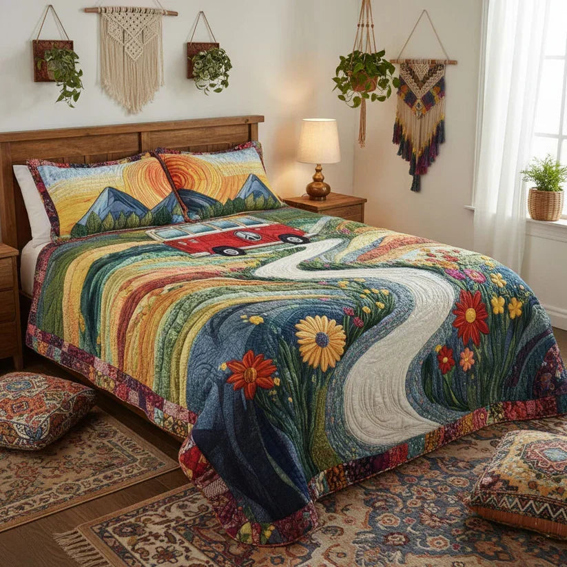 Quilted 3-Piece Bedding Set - Vintage Journey