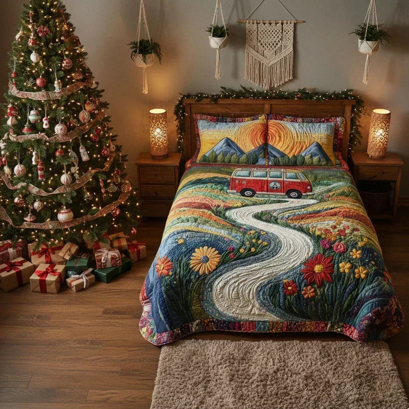 Quilted 3-Piece Bedding Set - Vintage Journey