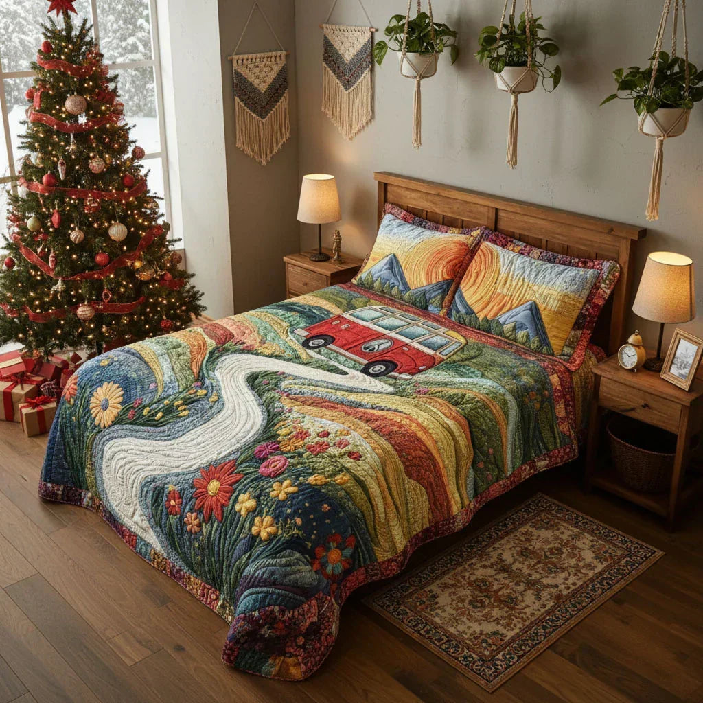 Quilted 3-Piece Bedding Set - Vintage Journey